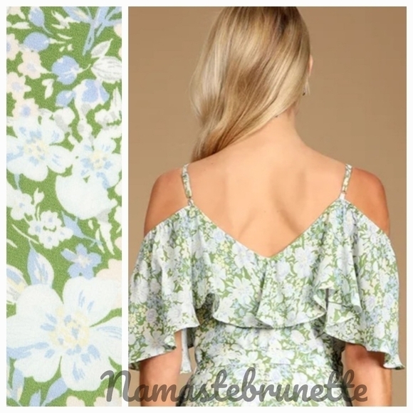 Nwt Lulu's S Green Floral Print Cold Shoulder Wrap Dress - Picture 10 of 14